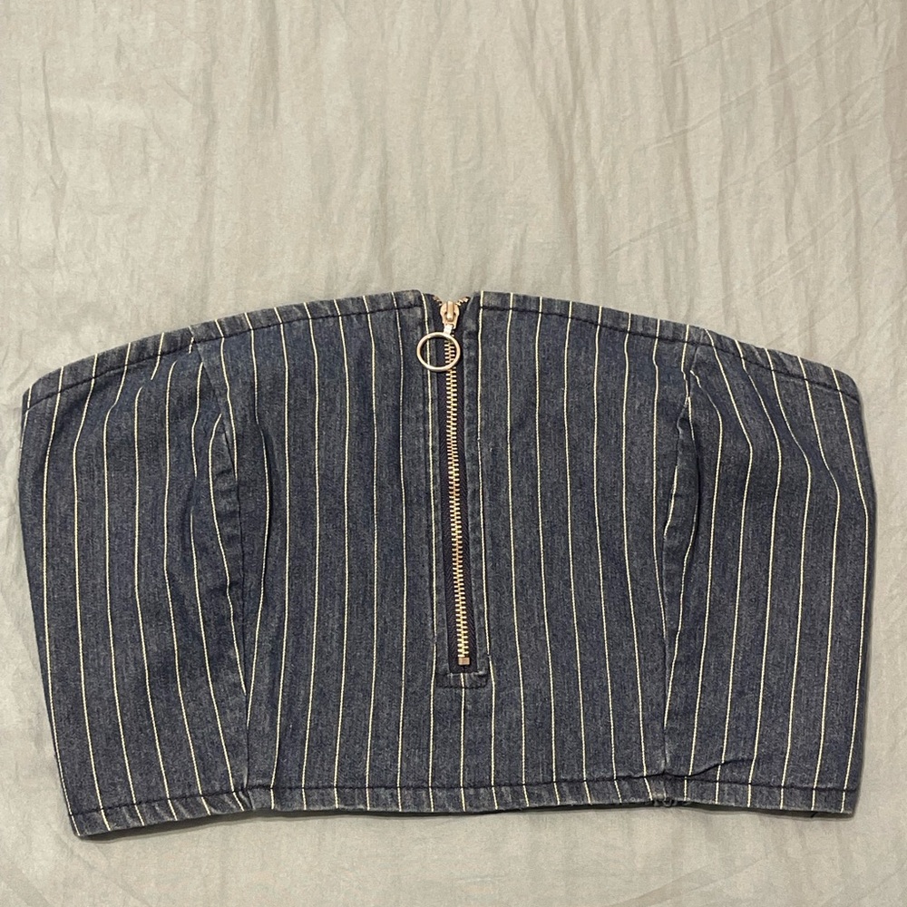 Kendall & Kylie Blue Striped Denim Tube Top